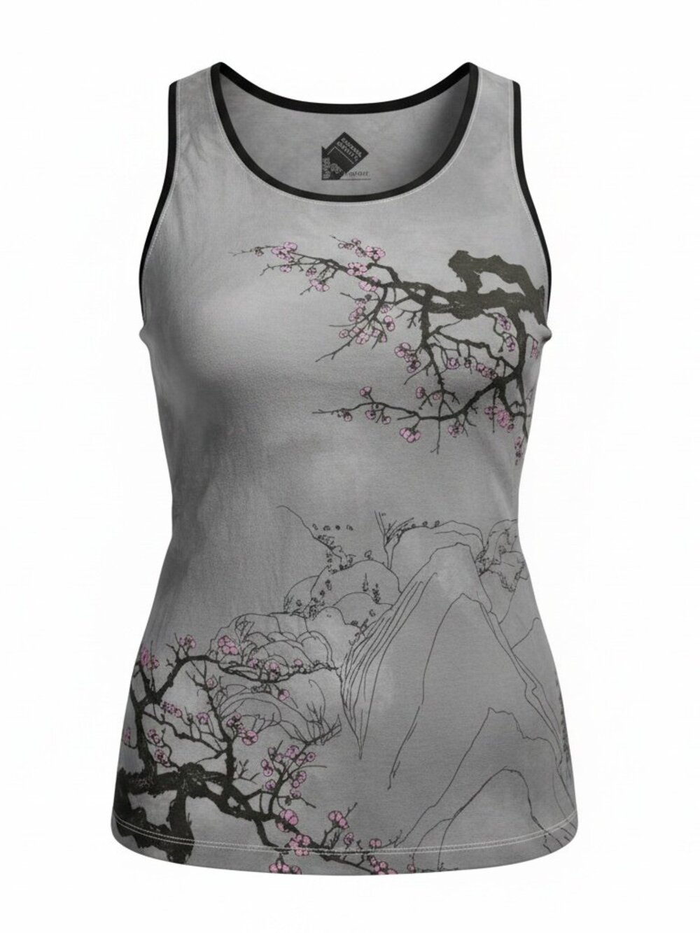 Original Gravity Japanese Cherry Blossom Graphic Tank Top Gray Size Large
